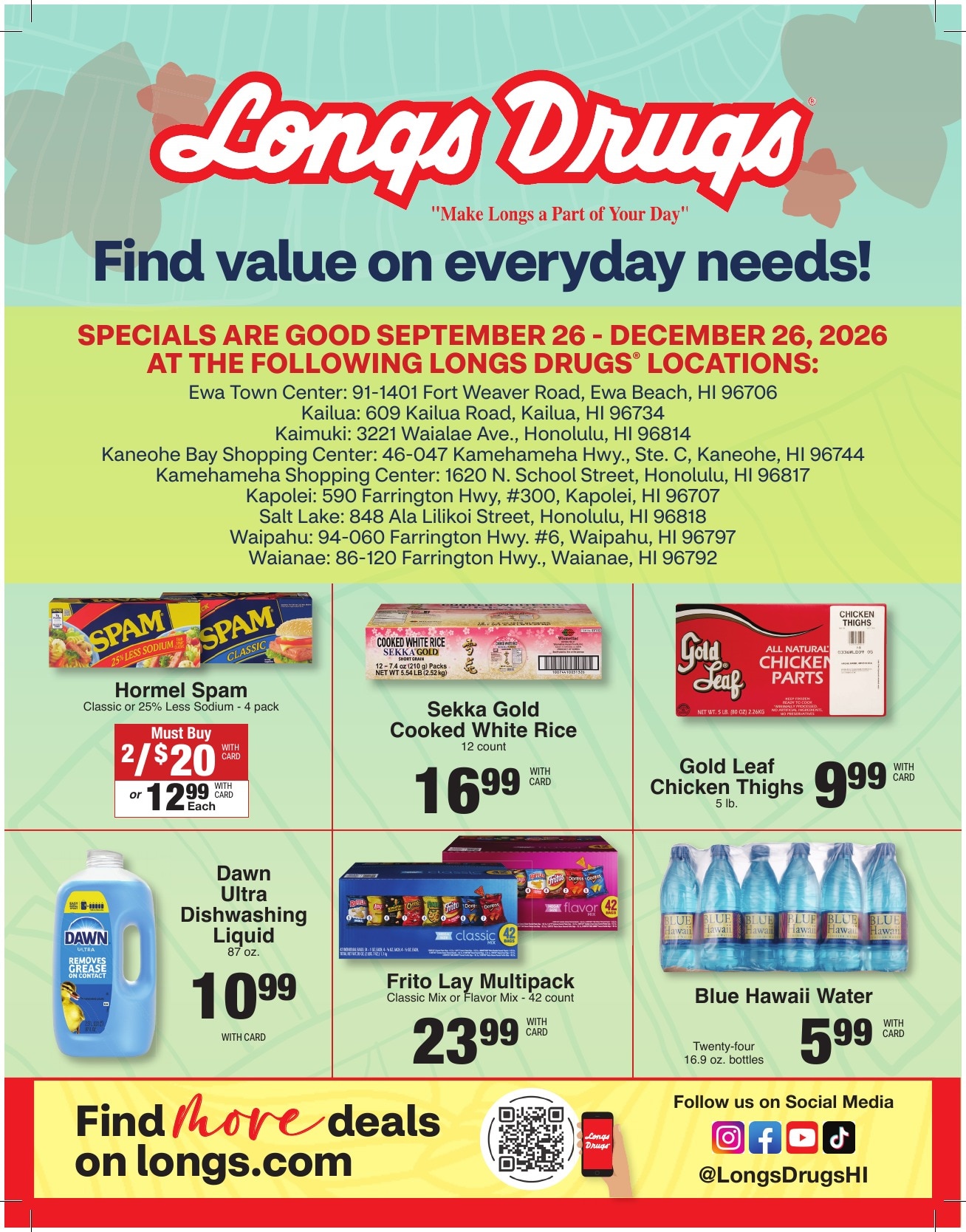 Longs Drugs Oahu Weekly Ad October 18 - 24, 2026