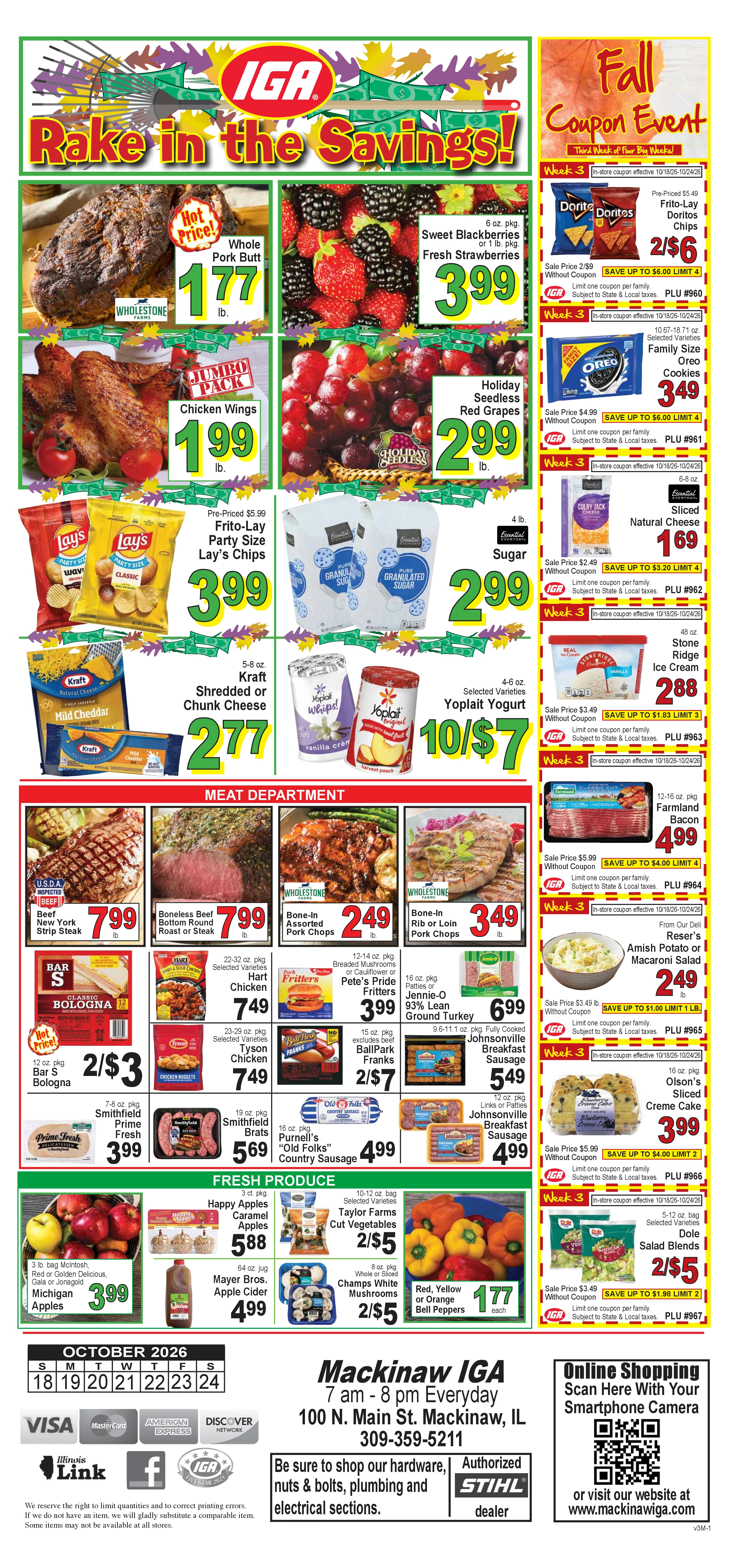 Mackinaw IGA (100 N. Main St., Mackinaw, IL) Weekly Ad October 18 - 24, 2026