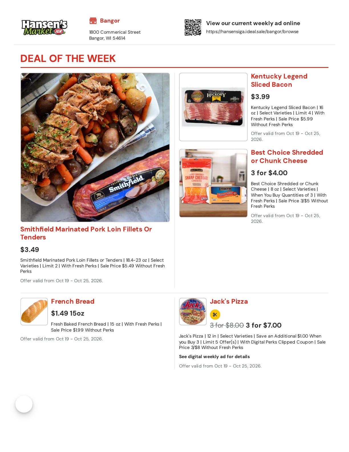 Hansen's IGA (Bangor, WI) Weekly Ad October 19 - 25, 2026
