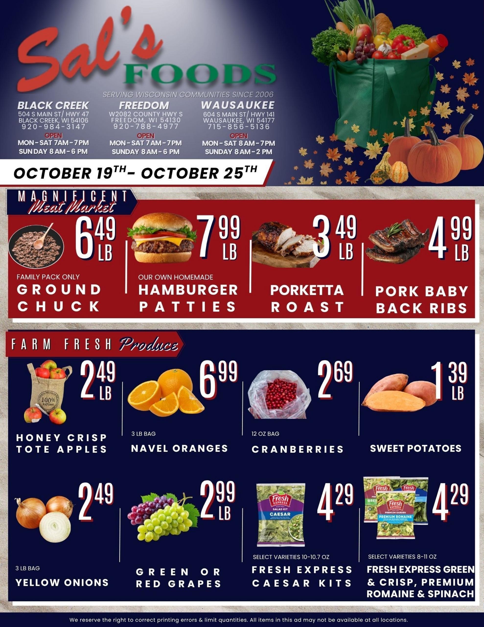 Sal's Food Center Weekly Ad October 19 - 25, 2026