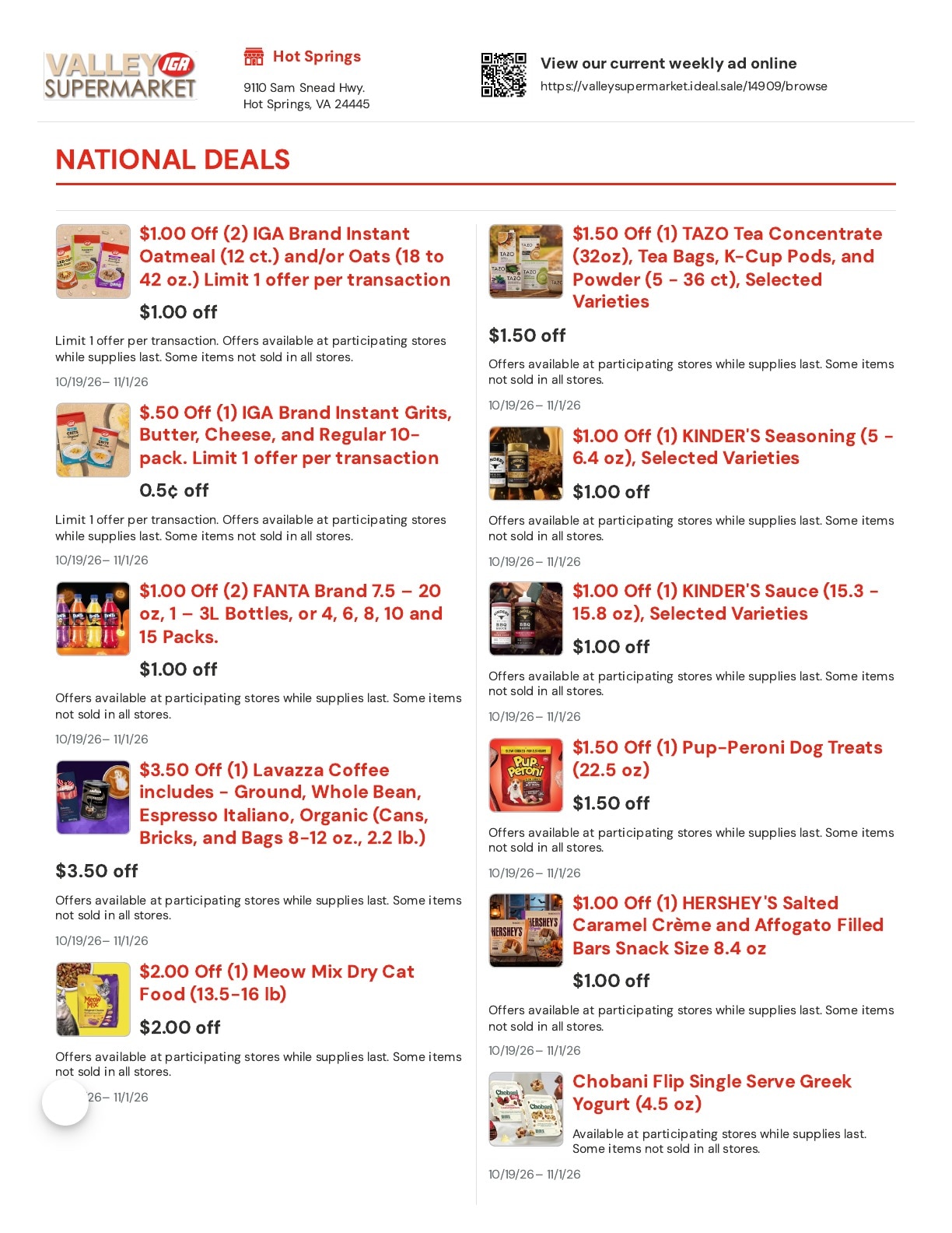 Valley Supermarket IGA Weekly Ad October 19 - November 1, 2026