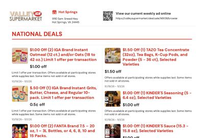 Valley Supermarket IGA Weekly Ad October 19 - November 1, 2026