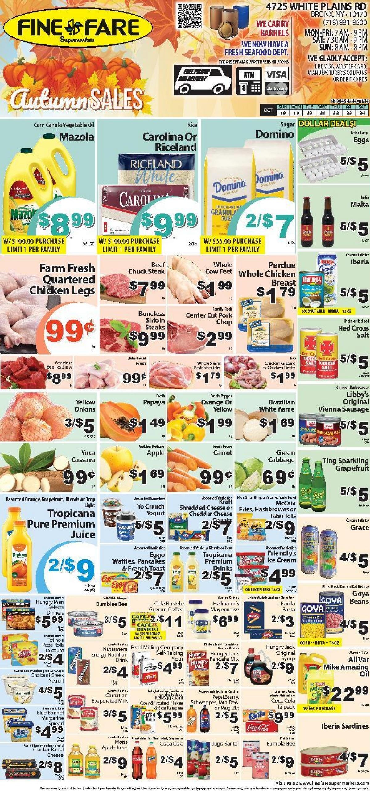 Fine Fare Supermarkets (Yonkers Area, NY) Weekly Ad October 18 - 24, 2026