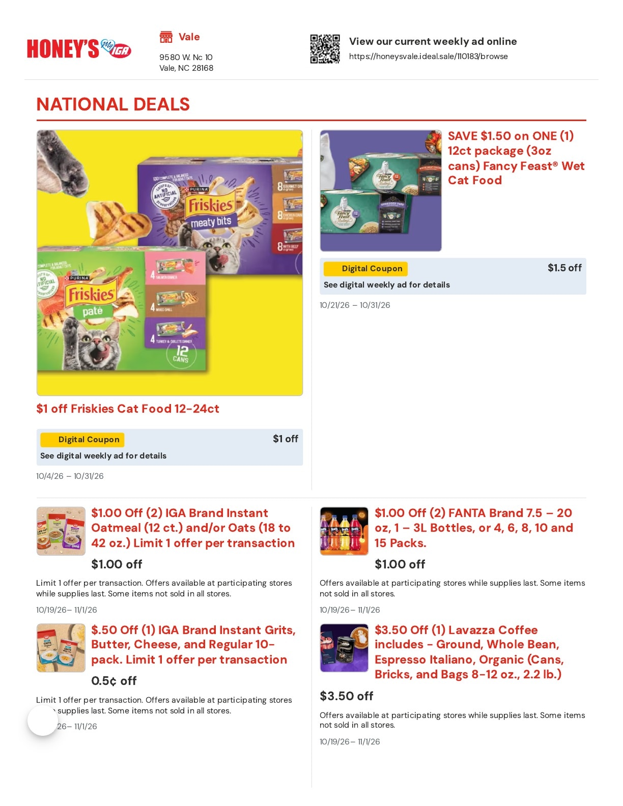 Honey's IGA Weekly Ad October 19 - November 1, 2026