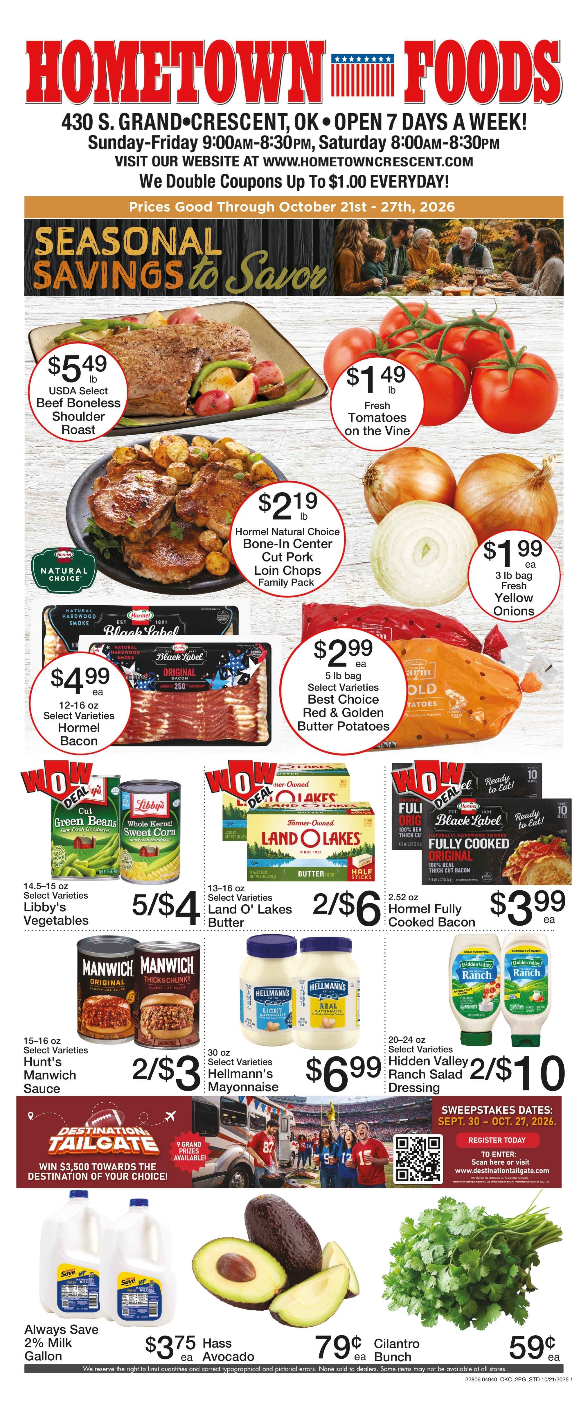 Hometown Foods Crescent Come Save With Us! Weekly Ad October 21 - 27, 2026