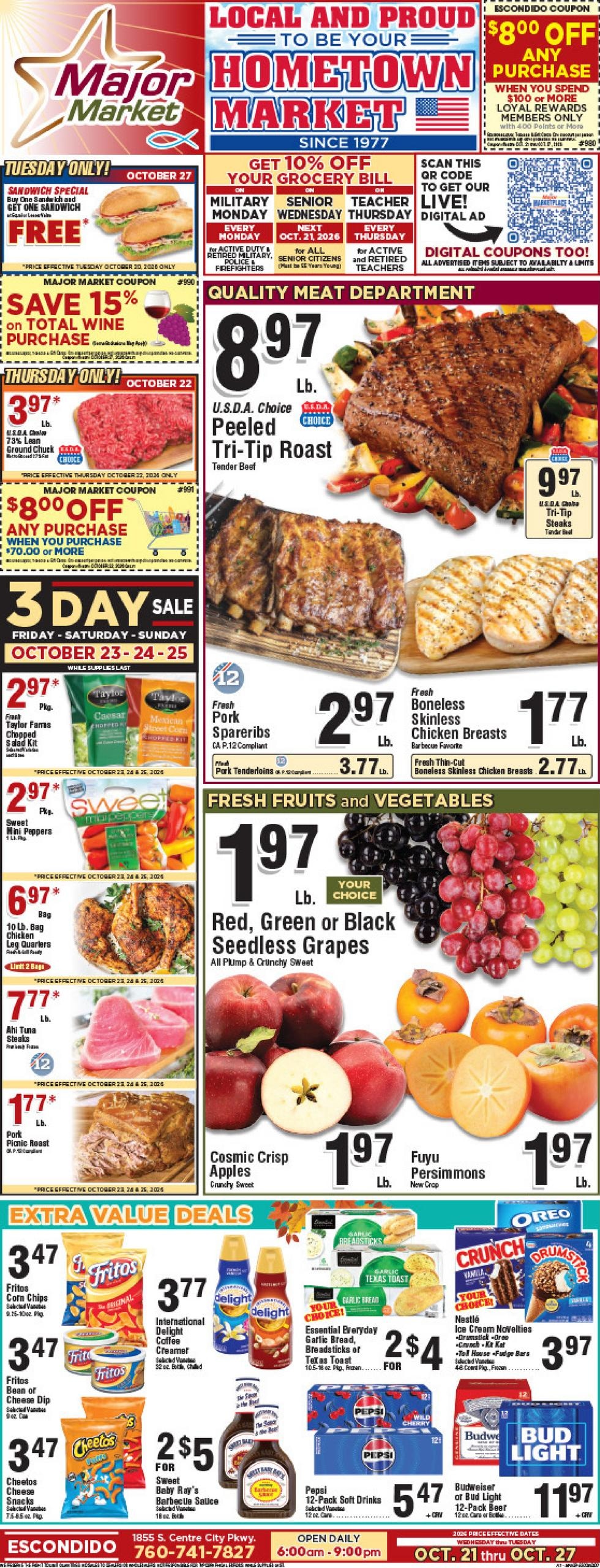 Major Market Grocery (Escondido Area, CA) Weekly Ad October 21 - 27, 2026
