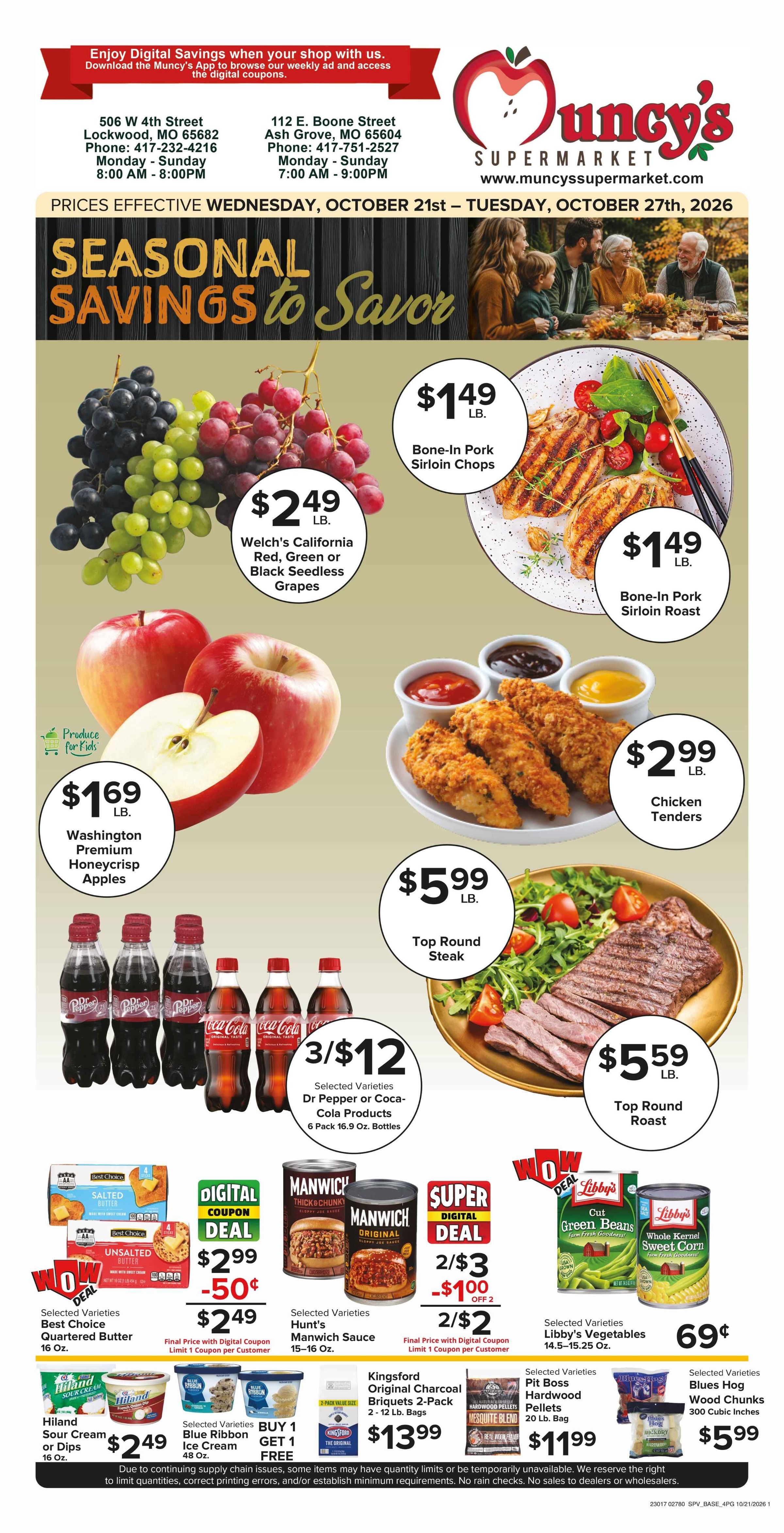 Muncy's Supermarket Seasonal Savings to Savor Weekly Ad October 21 - 27, 2026