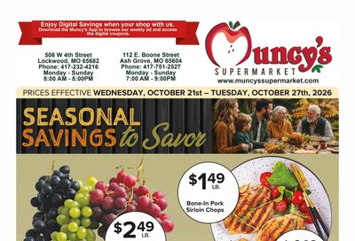 Muncy's Supermarket Seasonal Savings to Savor Weekly Ad October 21 - 27, 2026