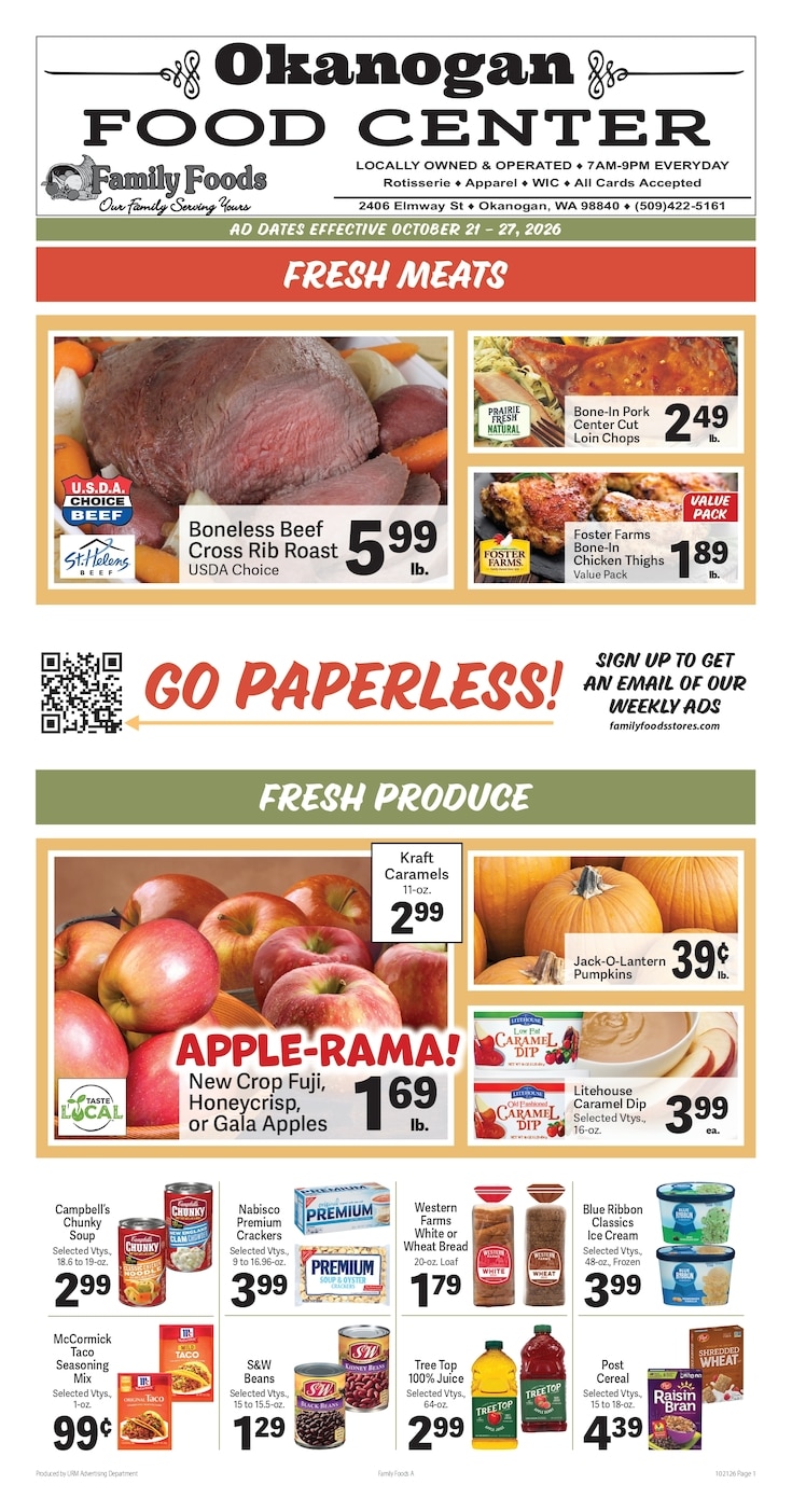 Okanogan Food Center Weekly Ad October 21 - 27, 2026