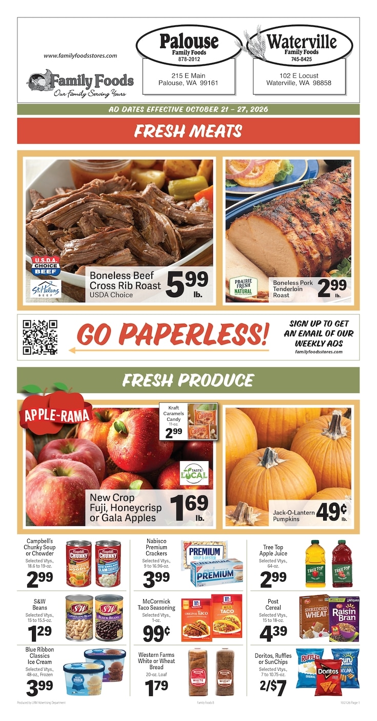 Palouse Family Foods Weekly Ad October 21 - 27, 2026