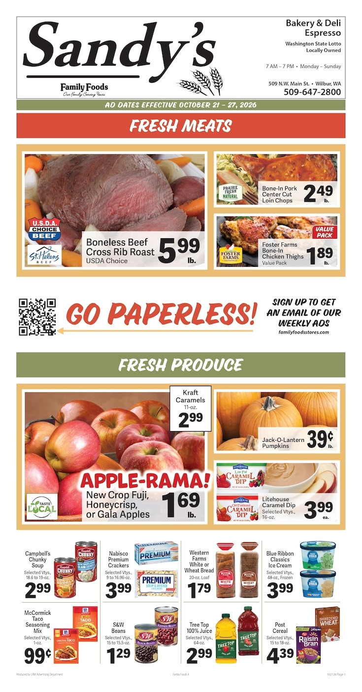 Sandy's Family Foods Weekly Ad October 21 - 27, 2026