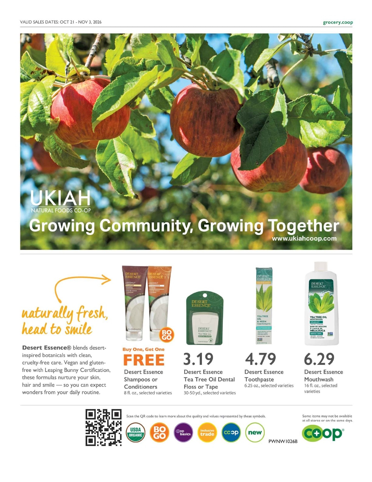 Ukiah Natural Foods Co-op Co+op Deals Weekly Ad October 21 - November 3, 2026