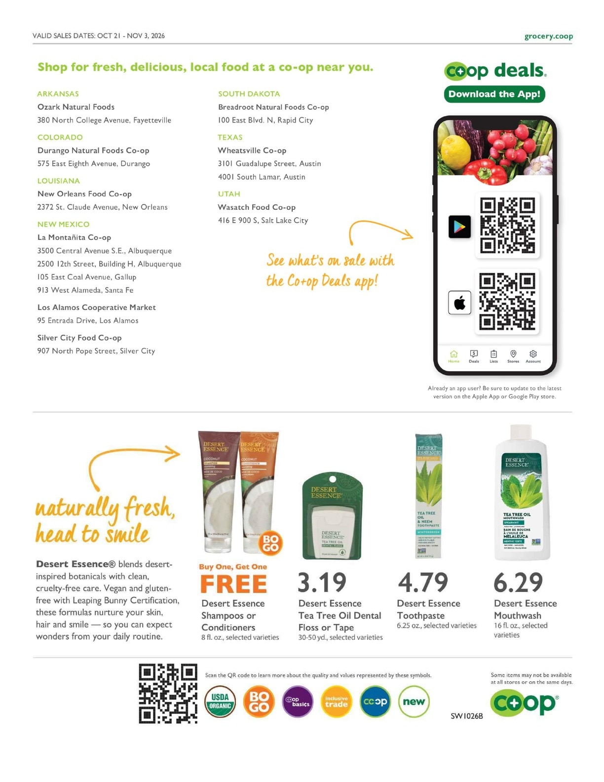 Wasatch Food Co-op Co+op Deals Weekly Ad October 21 - November 3, 2026