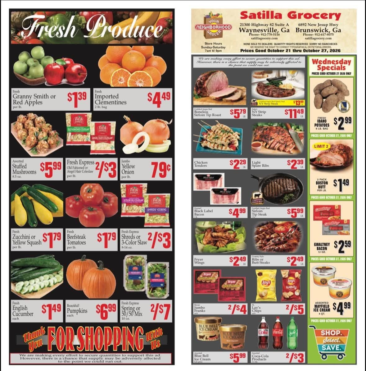 Satilla Grocery Weekly Ad October 21 - 27, 2026