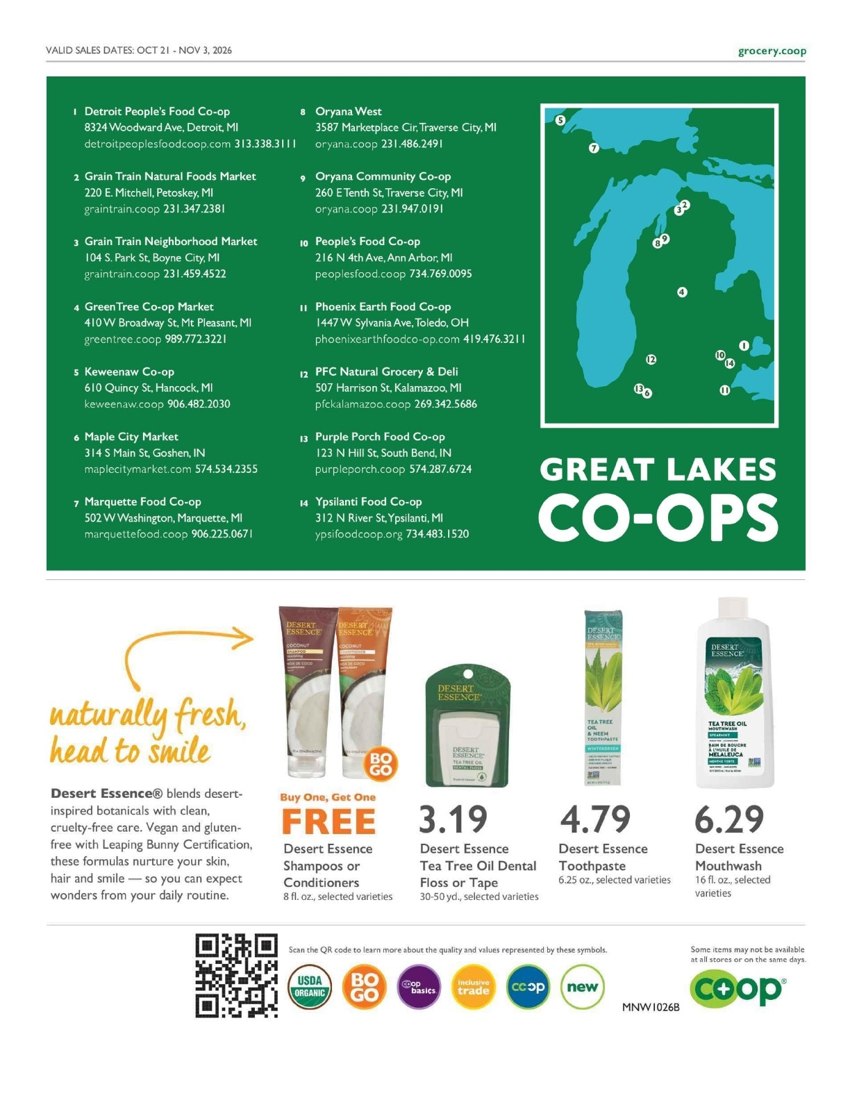 Ypsilanti Food Co-op Co+op Deals Weekly Ad October 21 - November 3, 2026