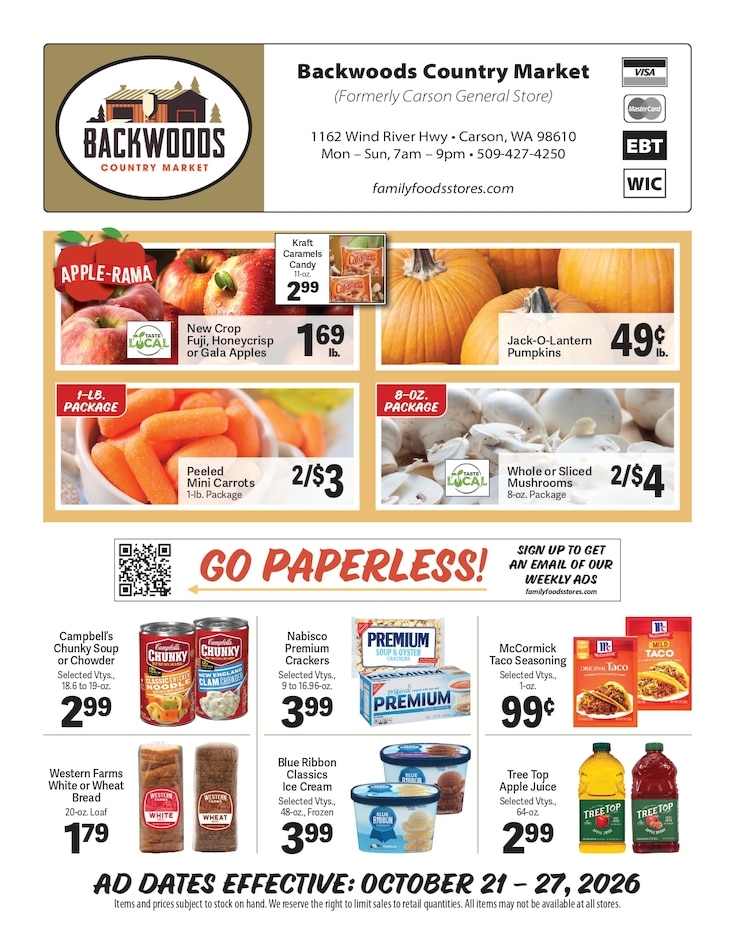 Backwoods Country Market Weekly Ad October 21 - 27, 2026
