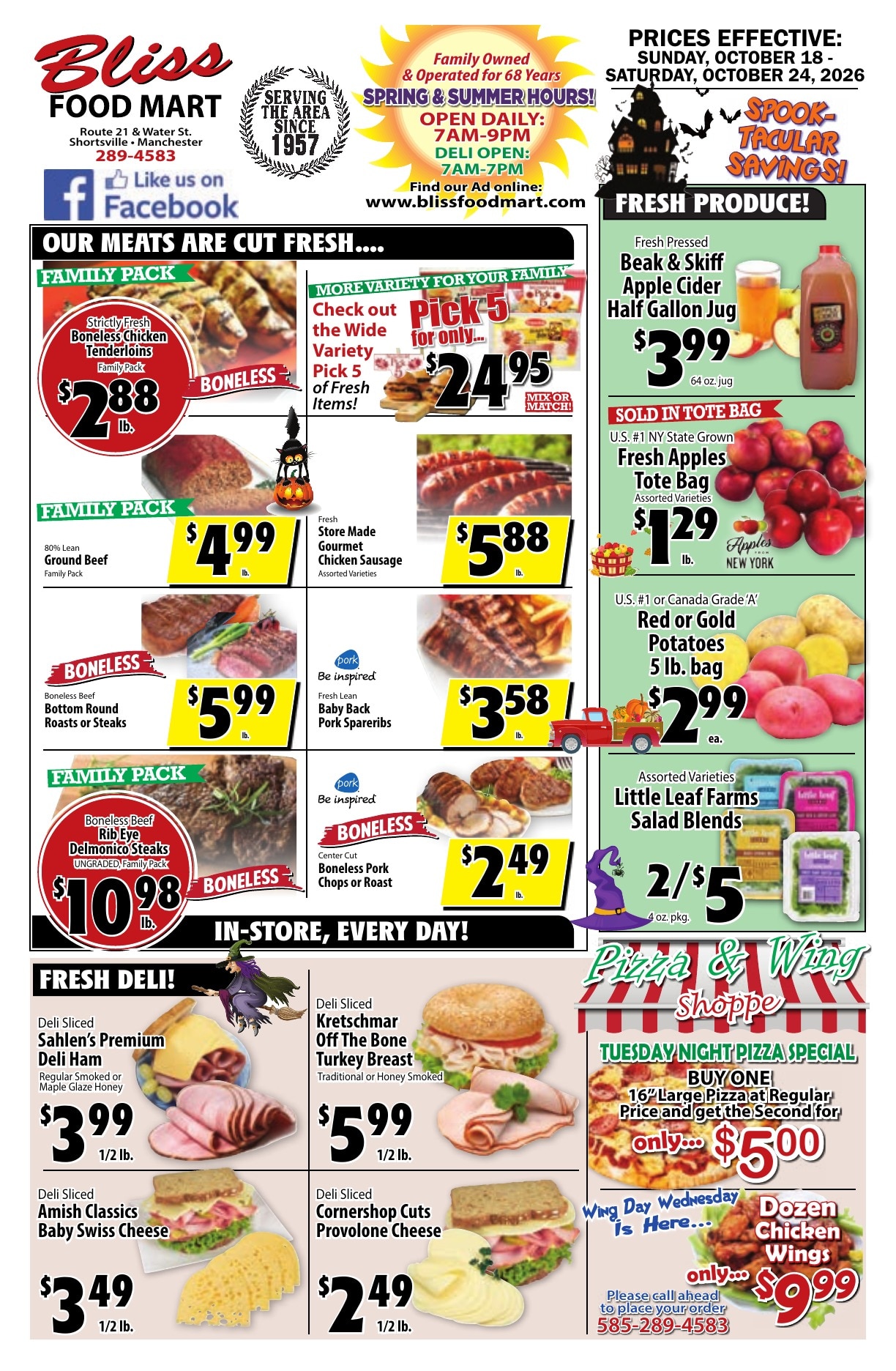Bliss Shur Fine Food Mart Weekly Ad October 18 - 24, 2026