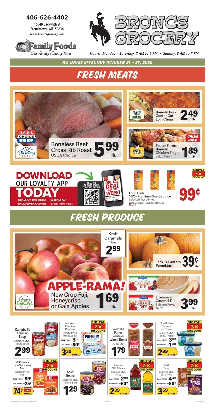 Bronc's Grocery Weekly Ad October 21 - 27, 2026