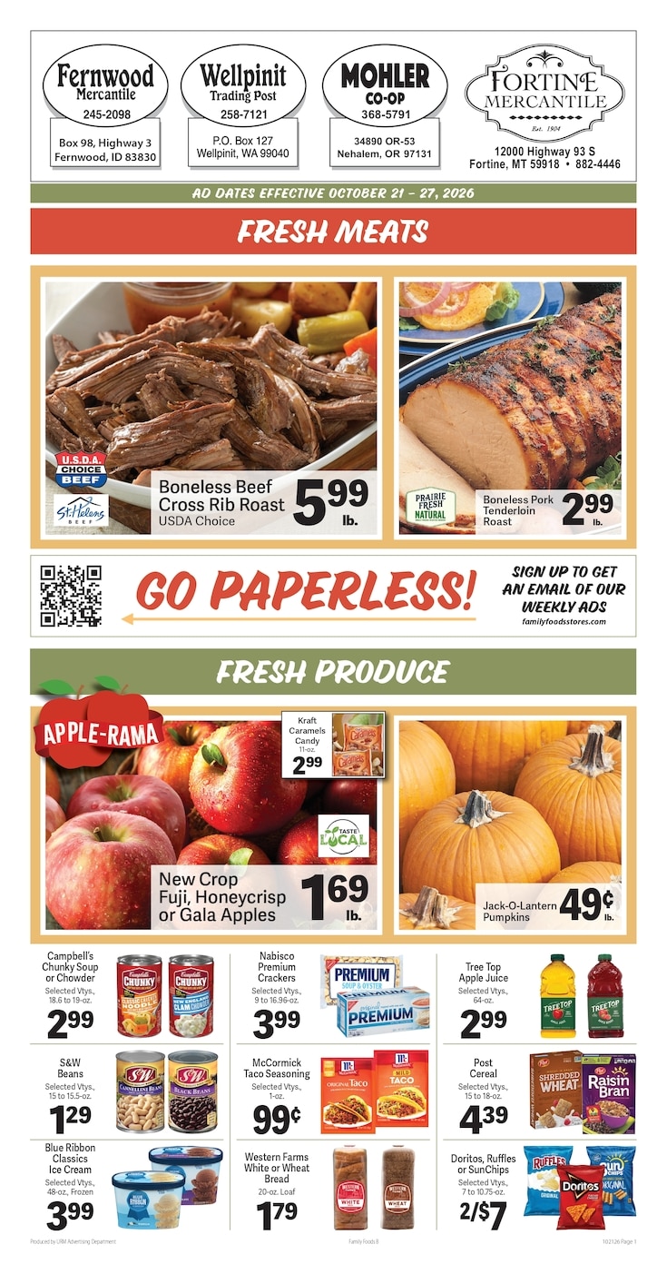 Fernwood Mercantile Weekly Ad October 21 - 27, 2026