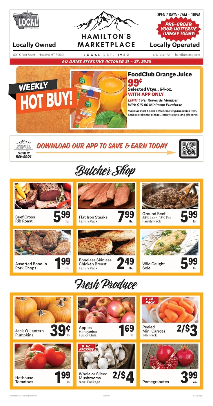 Hamilton's Marketplace Weekly Ad October 21 - 27, 2026