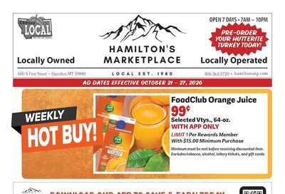 Hamilton's Marketplace Weekly Ad October 21 - 27, 2026