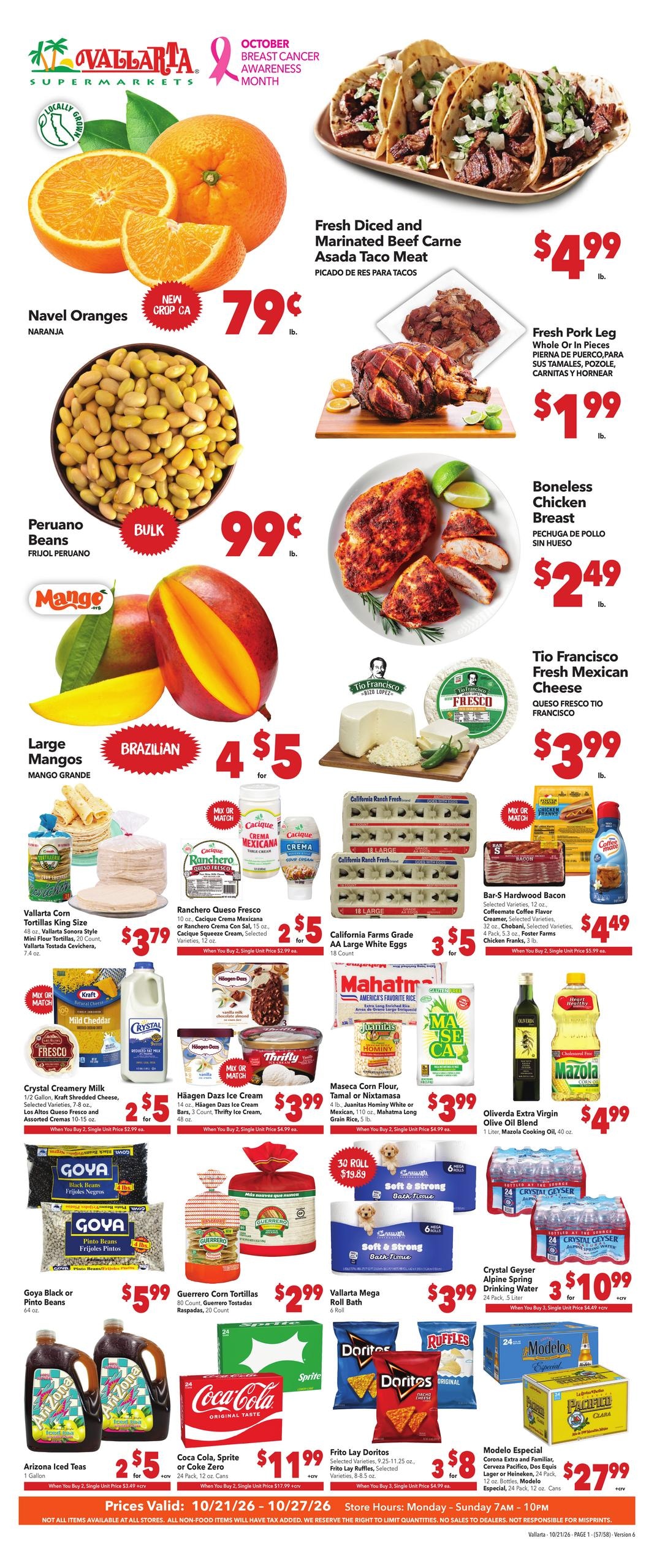 Vallarta Supermarkets Grocery Savings Weekly Ad October 21 - 27, 2026