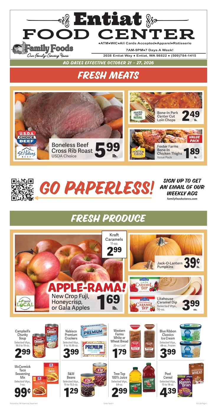 Entiat Food Center Weekly Ad October 21 - 27, 2026