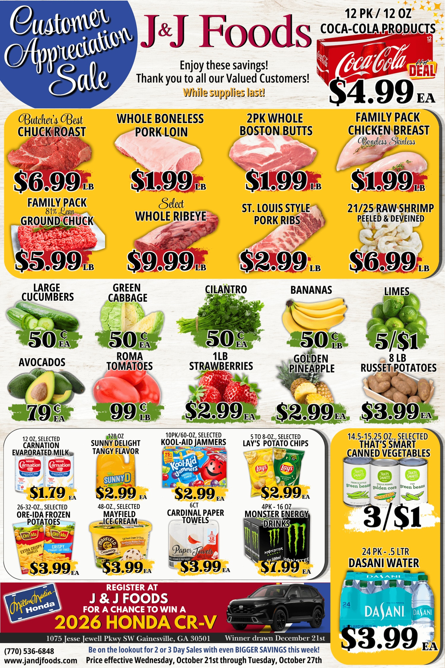 J&J Foods (1075 JESSE JEWELL PKWY SW, Gainesville, GA) Weekly Ad October 21 - 27, 2026