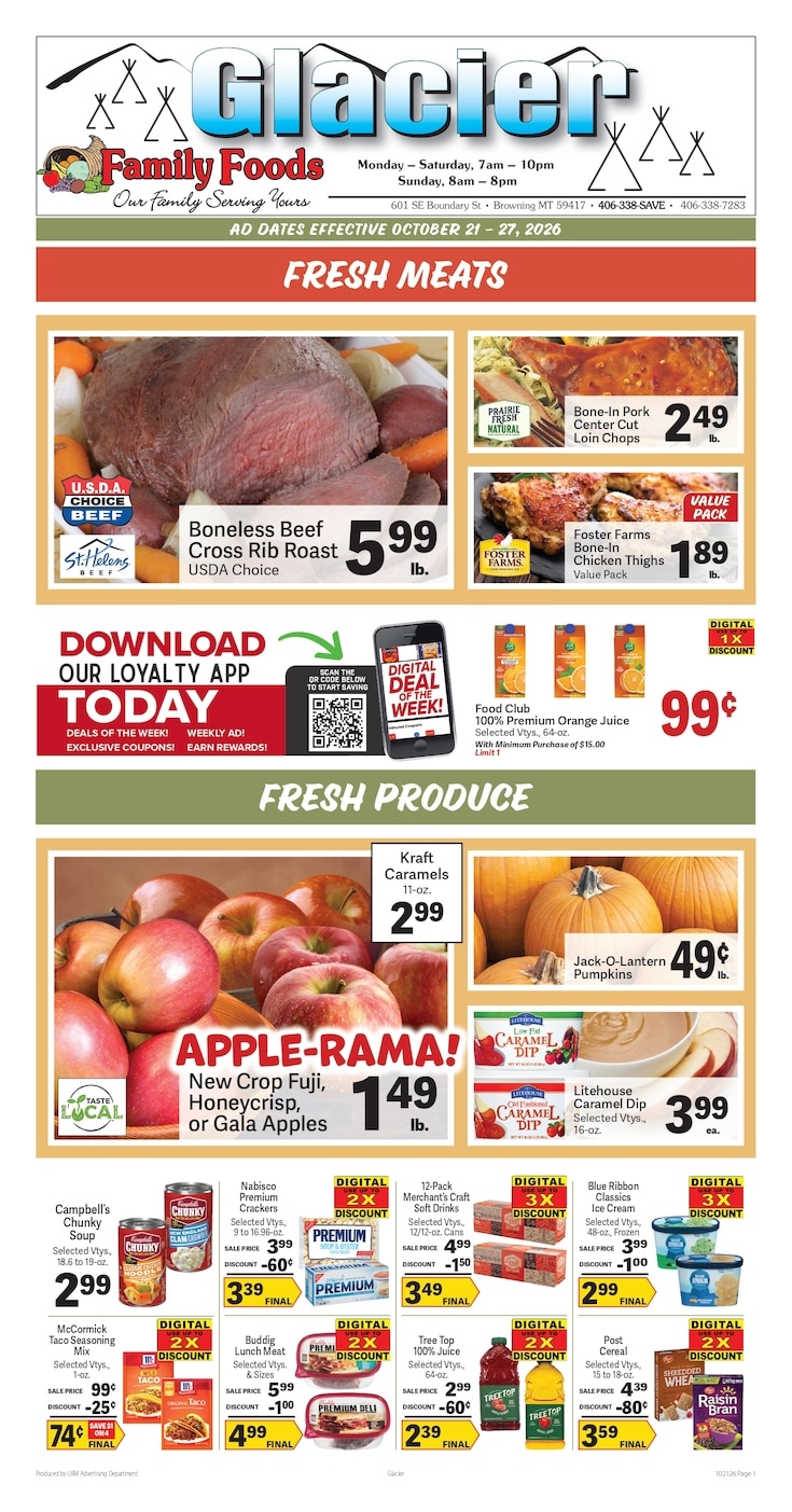 Glacier Family Foods Weekly Ad October 21 - 27, 2026