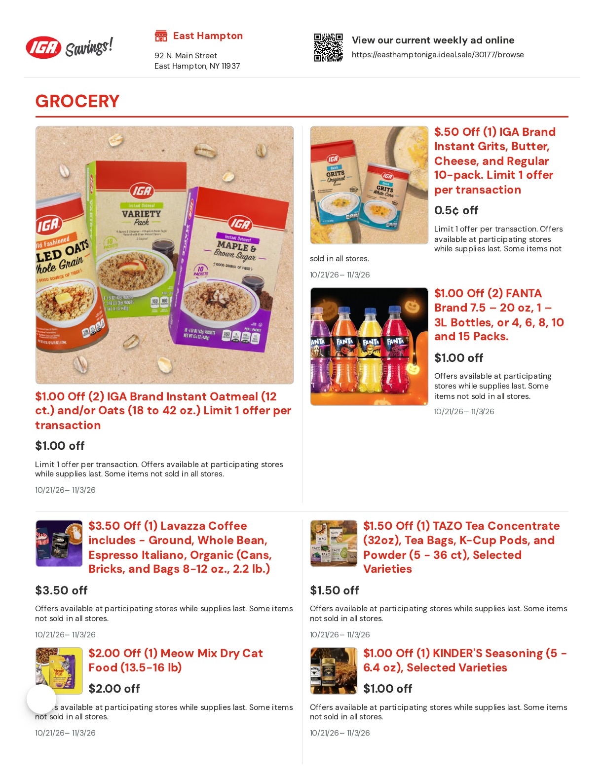 East Hampton IGA Weekly Ad October 21 - November 3, 2026