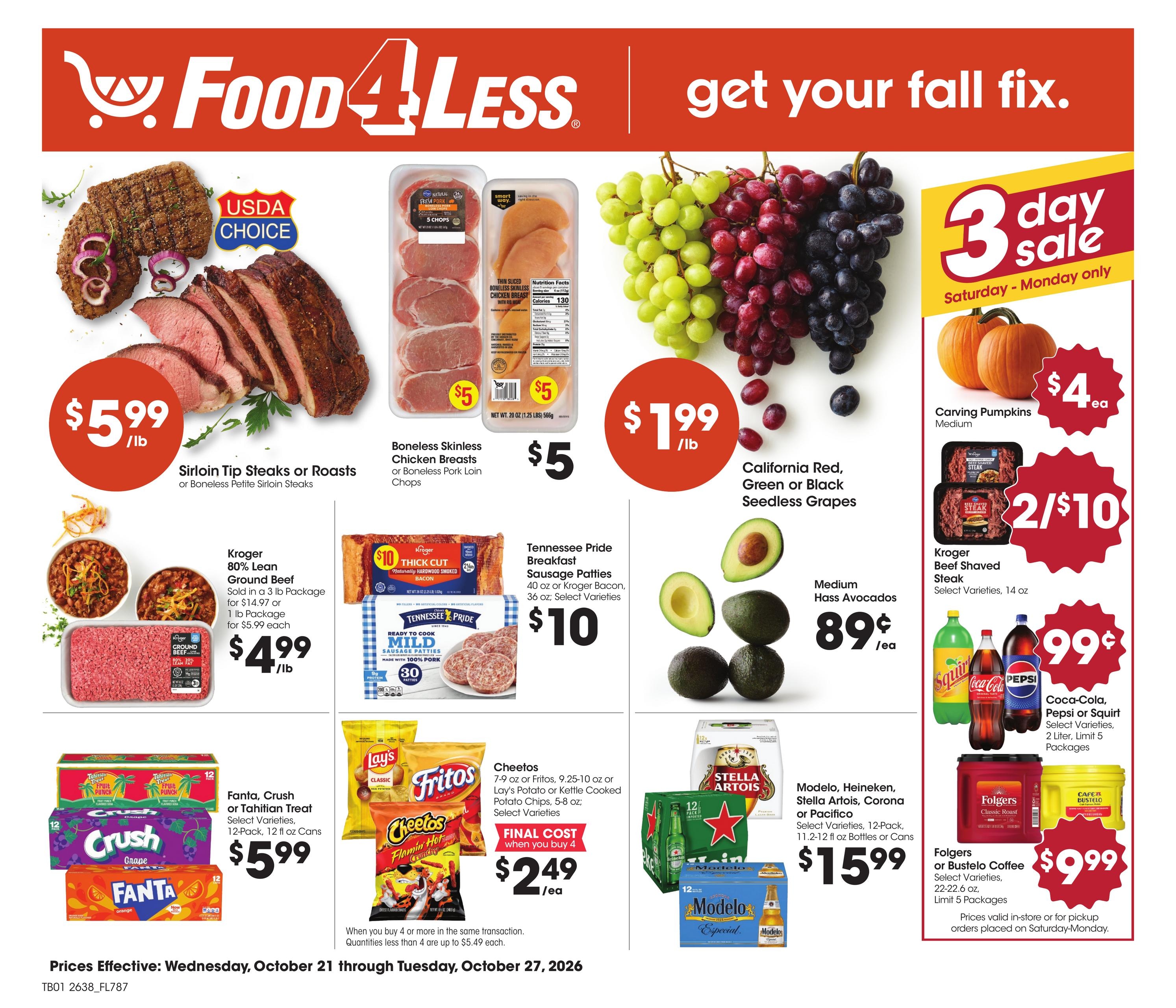 Food 4 Less (Hammond-Merrillville Area, IN) Chicago Weekly Ad October 21 - 27, 2026