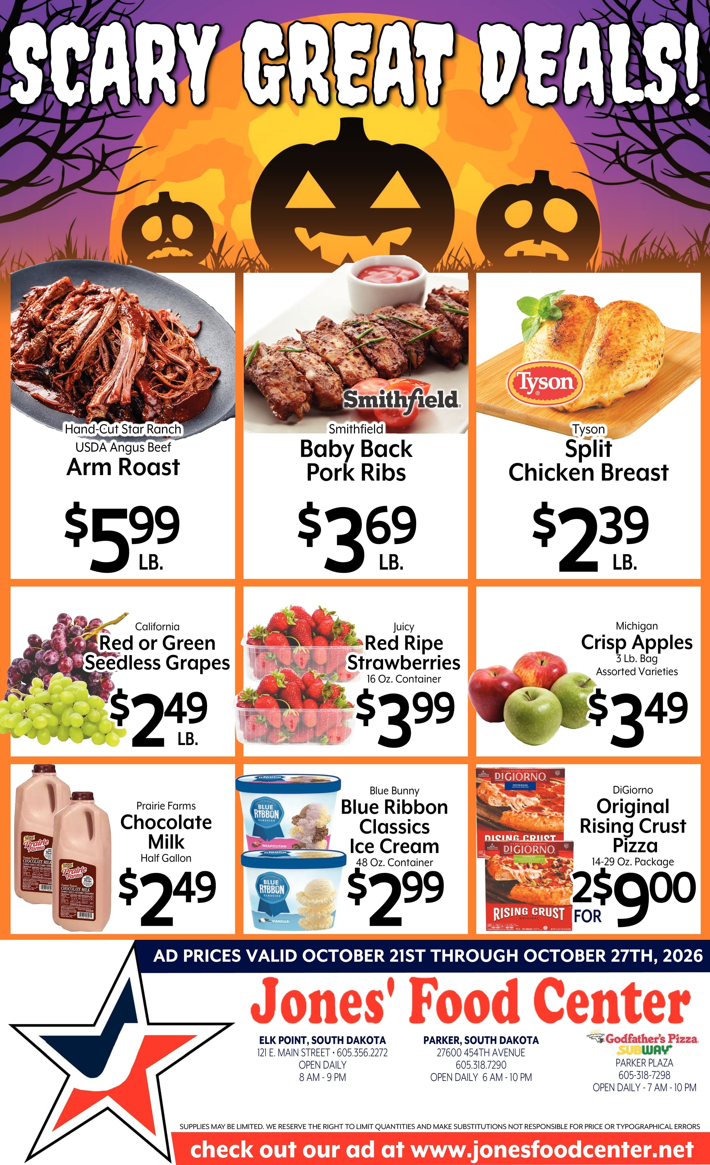 Jones' Food Center SCARY GREAT Deals!! Weekly Ad October 21 - 27, 2026
