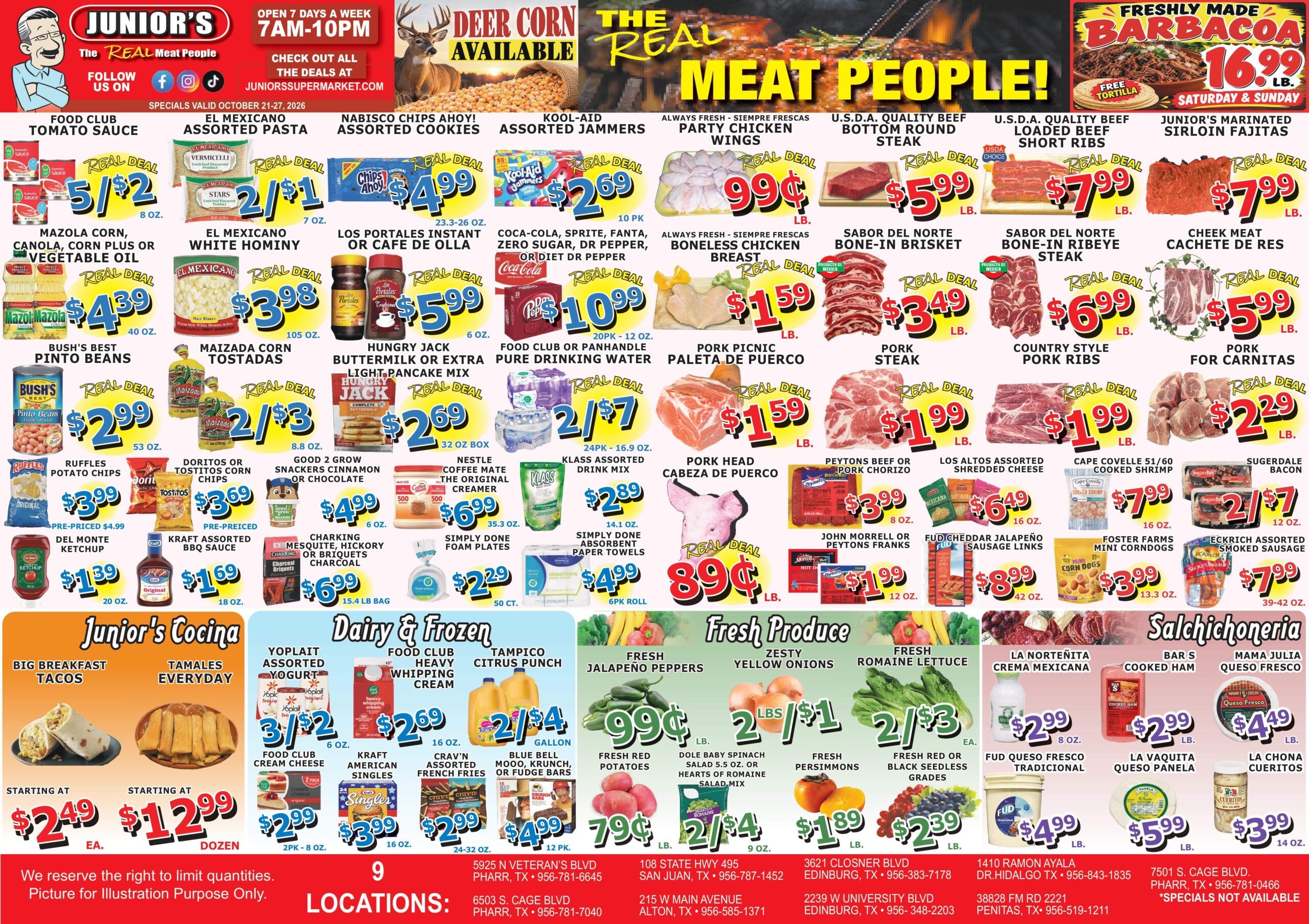 Junior's Supermarket (Alton and other locations, TX) Weekly Ad October 21 - 27, 2026