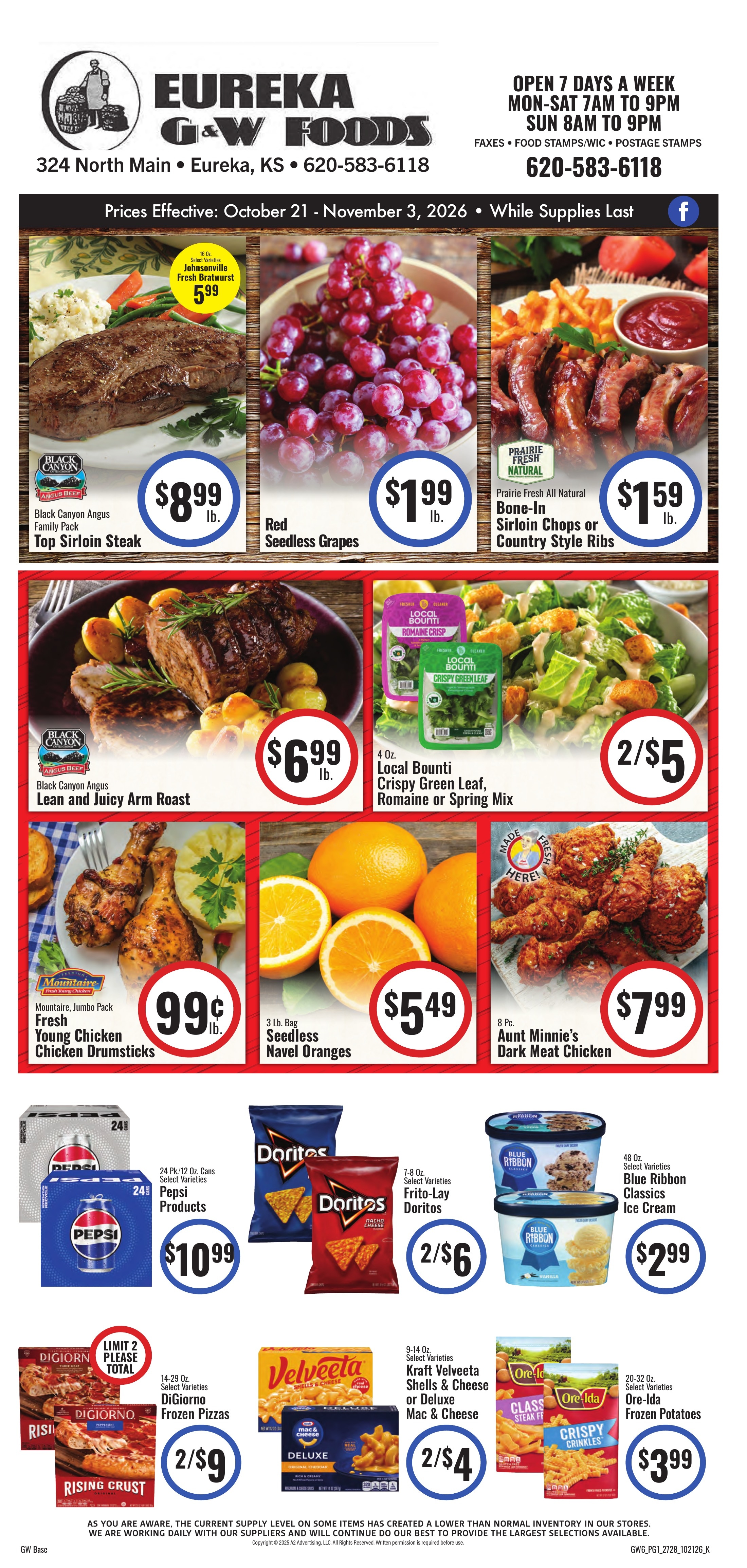 G&W Foods (Eureka, KS) Weekly Ad October 21 - November 3, 2026