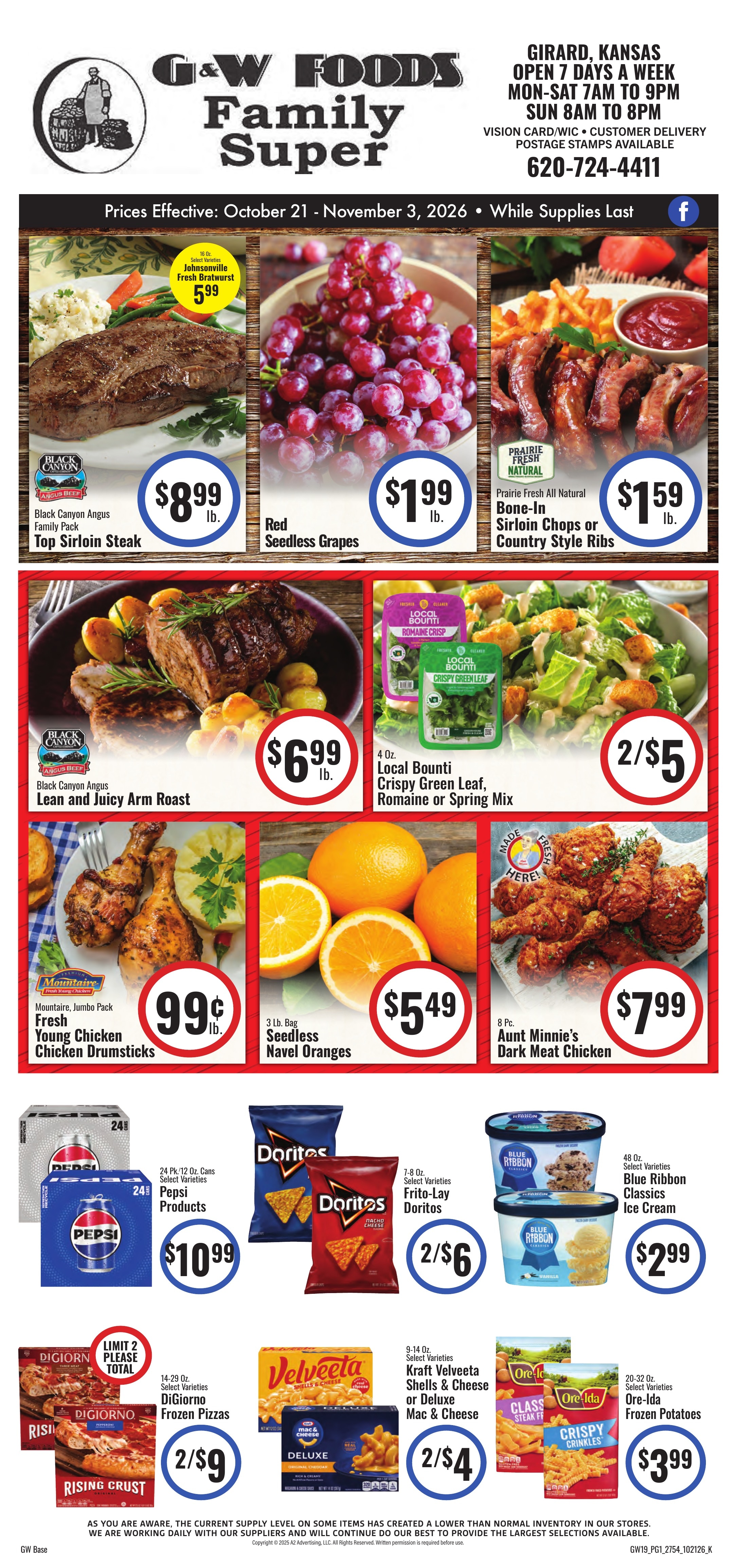 G&W Foods (Girard, KS) Weekly Ad October 21 - November 3, 2026