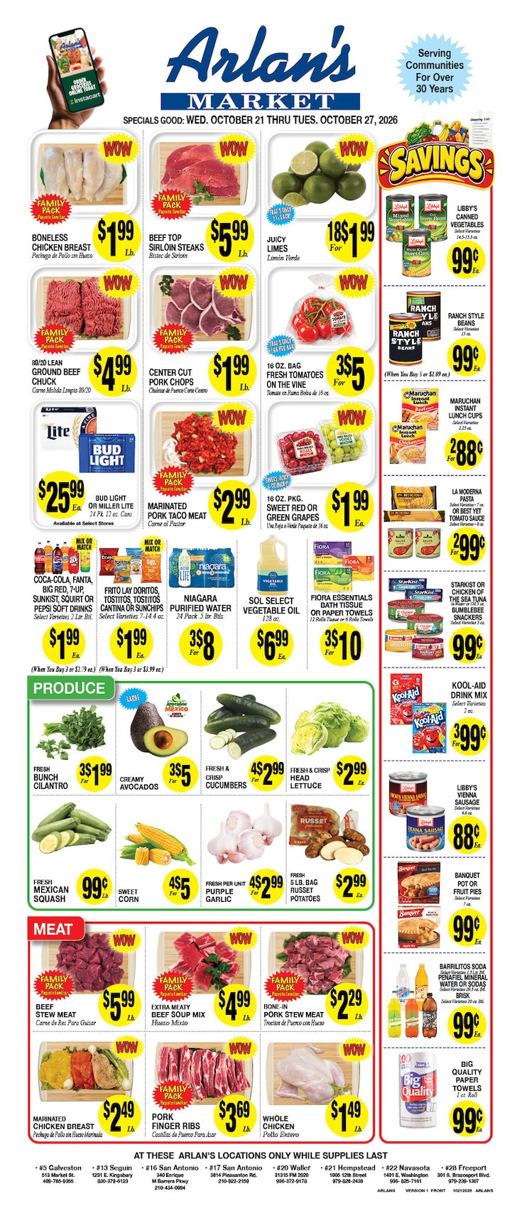 Arlan's Market (Freeport and other locations, TX) Weekly Ad October 21 - 27, 2026