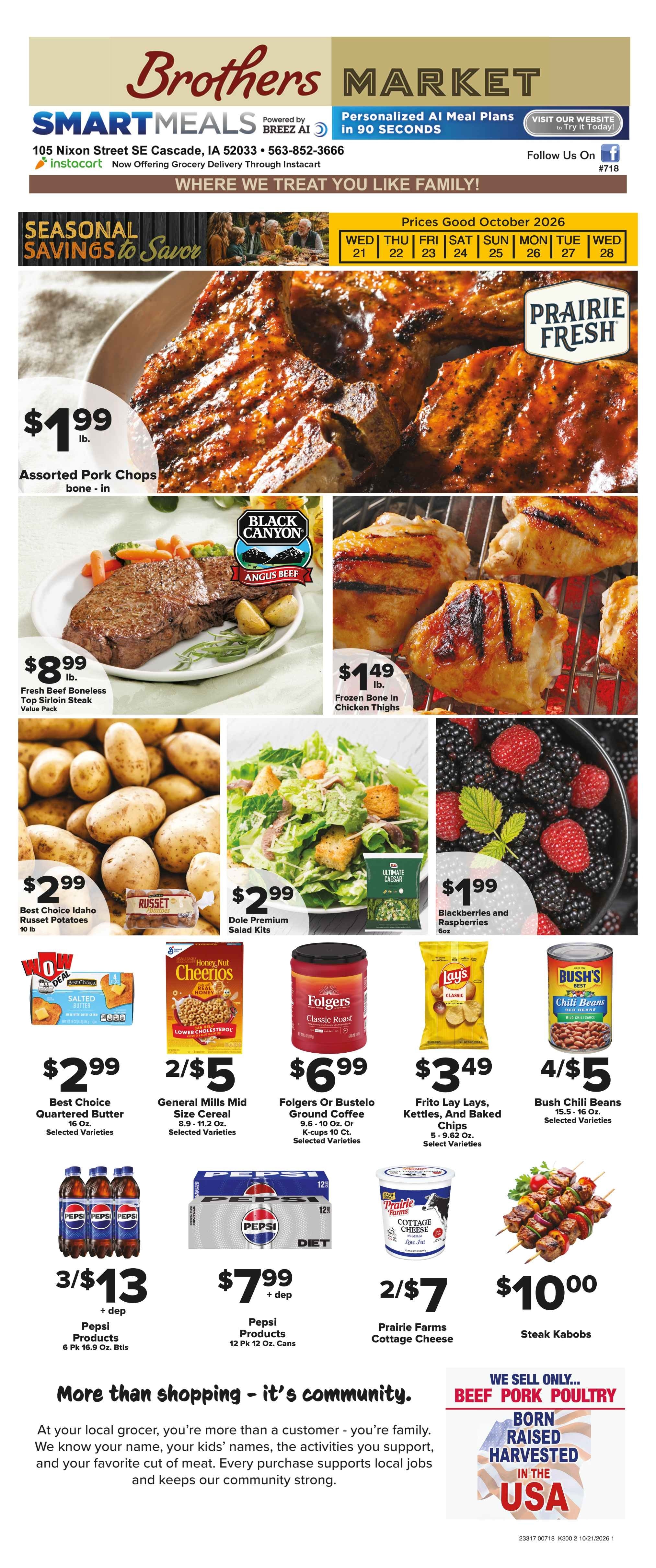 Brothers Market (Cascade, IA) Weekly Ad October 21 - 28, 2026