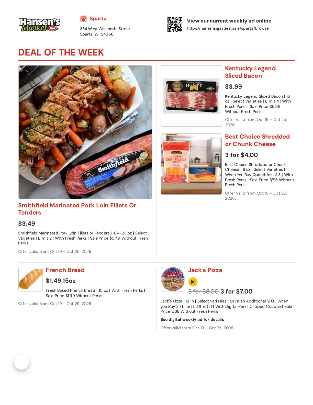 Hansen's IGA (Sparta, WI) Weekly Ad October 19 - 25, 2026