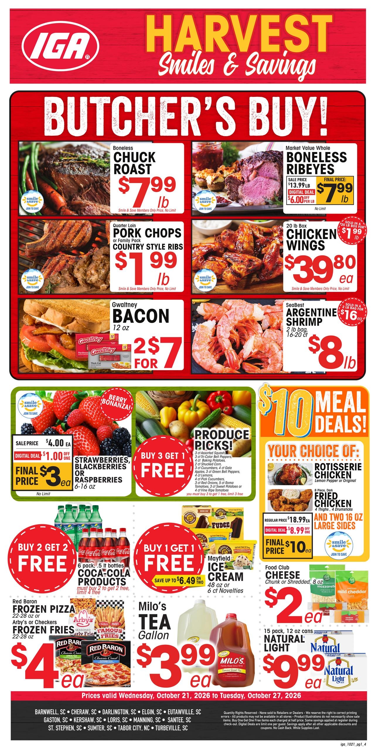 IGA Southeast (Loris Area, SC) Weekly Ad October 21 - 27, 2026