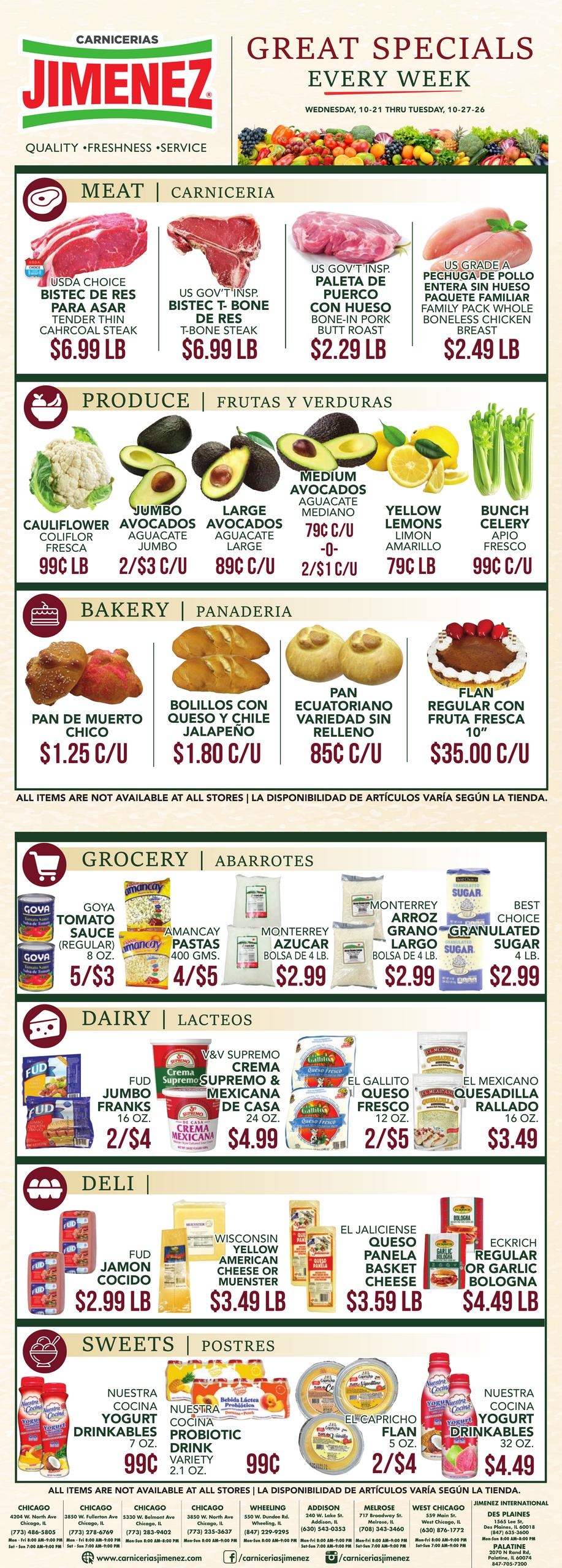 Carnicerias Jimenez Weekly Ad October 21 - 27, 2026