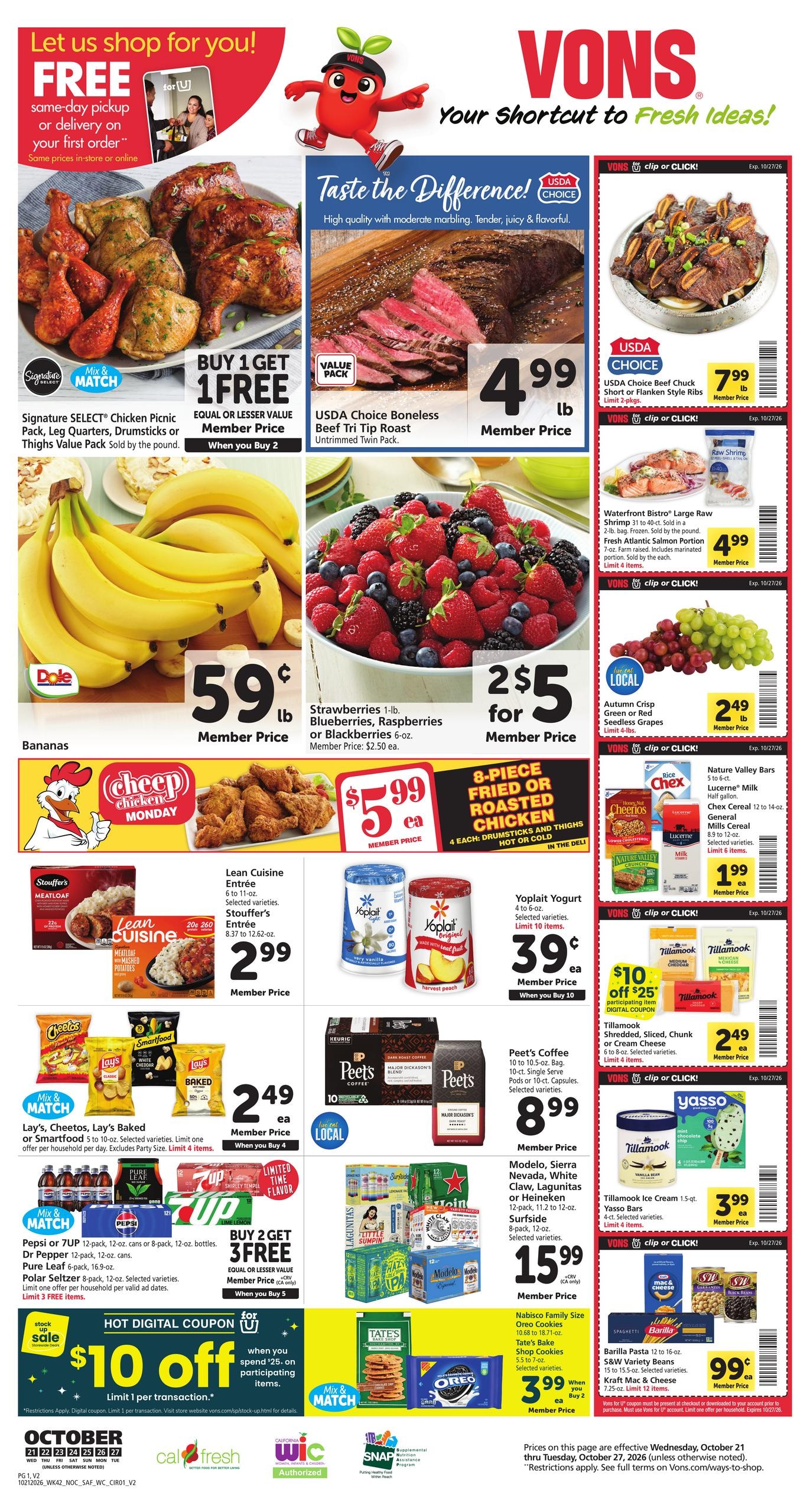 Vons (Clovis-Fresno Area, CA) Weekly Ad October 21 - 27, 2026