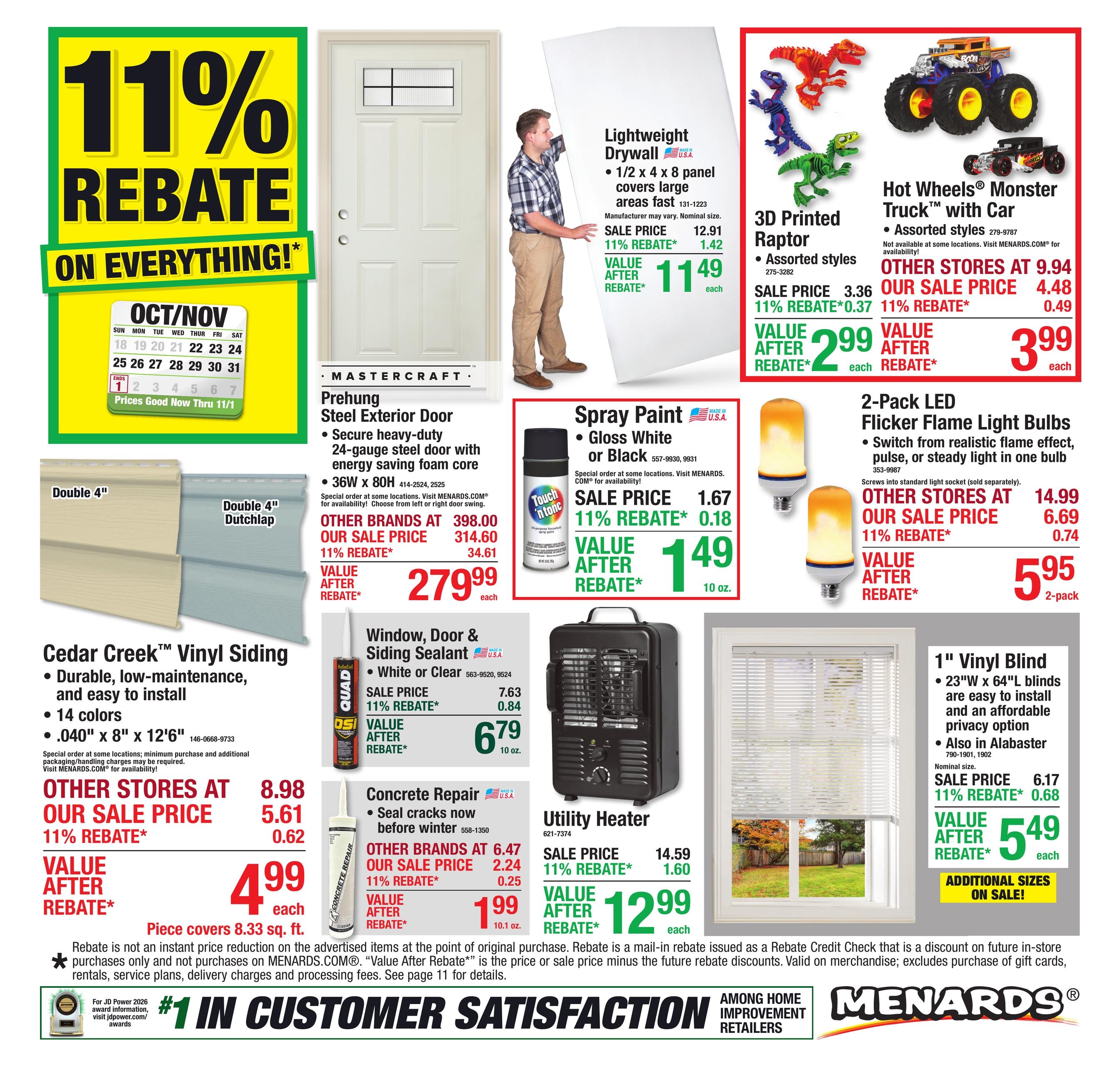 Menards (Bellevue Area, IA) 11% Rebate Sale Weekly Ad October 21 - November 1, 2026