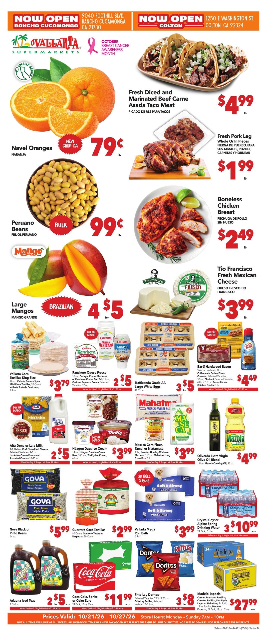 Vallarta Supermarkets (Corona Area, CA) Grocery Savings Weekly Ad October 21 - 27, 2026