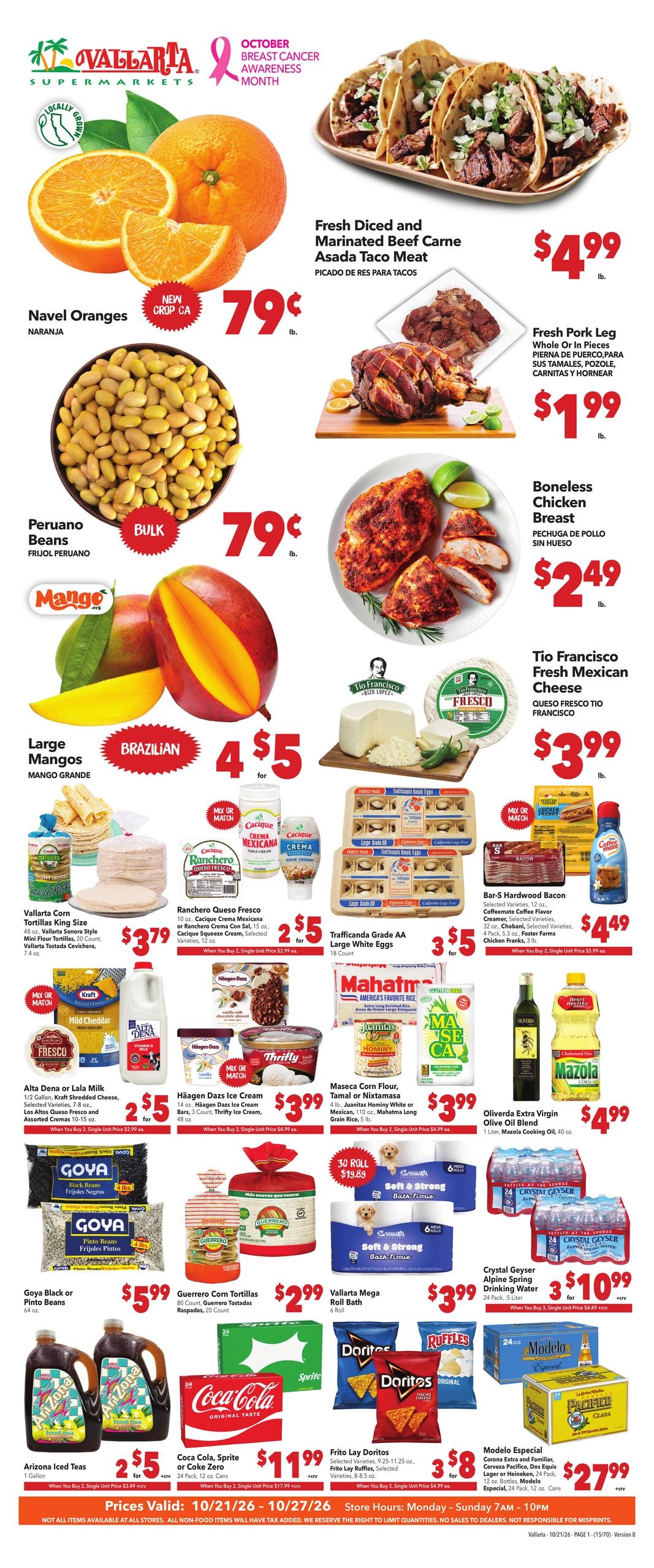 Vallarta Supermarkets (El Monte-West Covina Area, CA) Grocery Savings Weekly Ad October 21 - 27, 2026