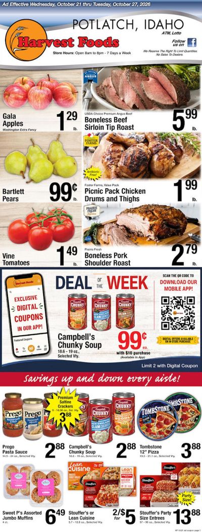 Harvest Foods (Moscow Area, ID) Weekly Ad October 21 - 27, 2026