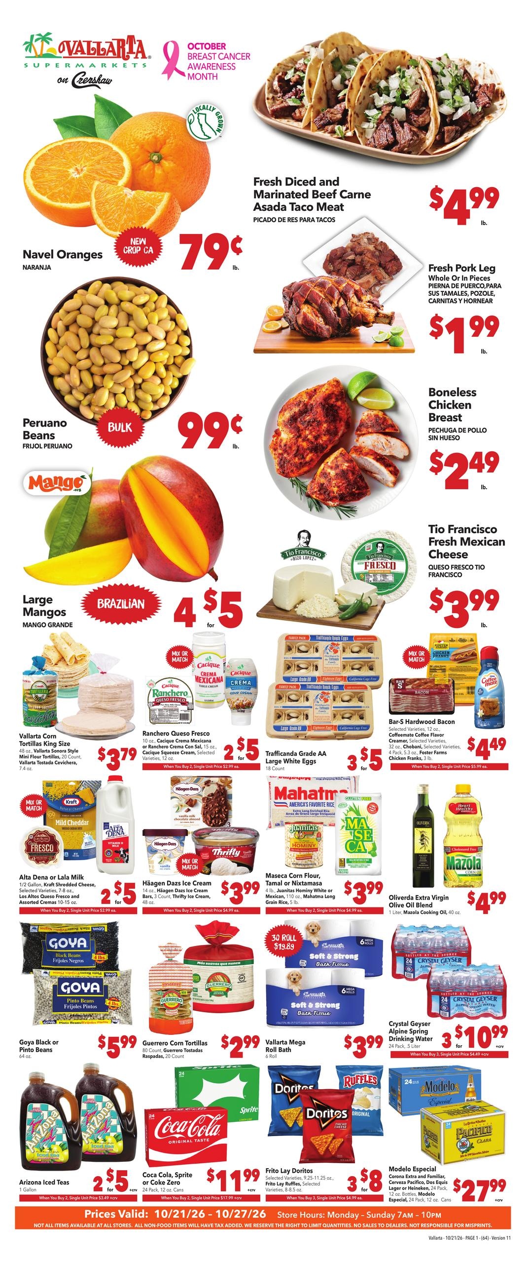 Vallarta Supermarkets (Inglewood Area, CA) Grocery Savings Weekly Ad October 21 - 27, 2026