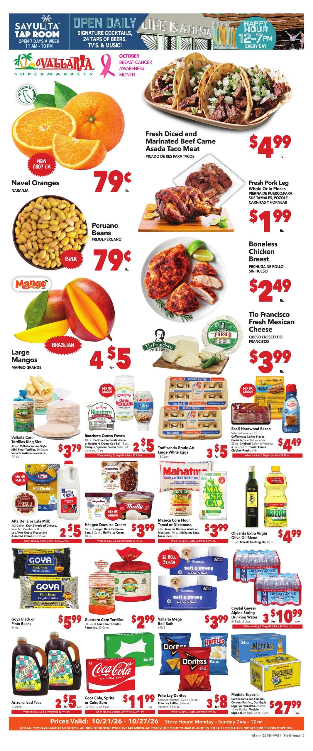 Vallarta Supermarkets (Menifee Area, CA) Grocery Savings Weekly Ad October 21 - 27, 2026