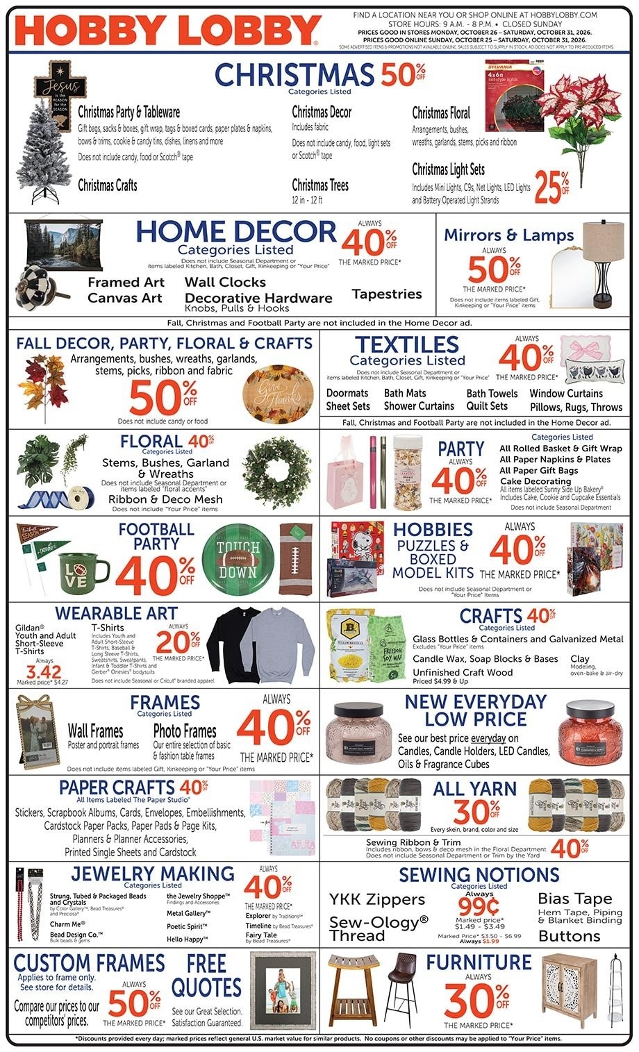 Hobby Lobby Weekly Ad October 25 - 31, 2026