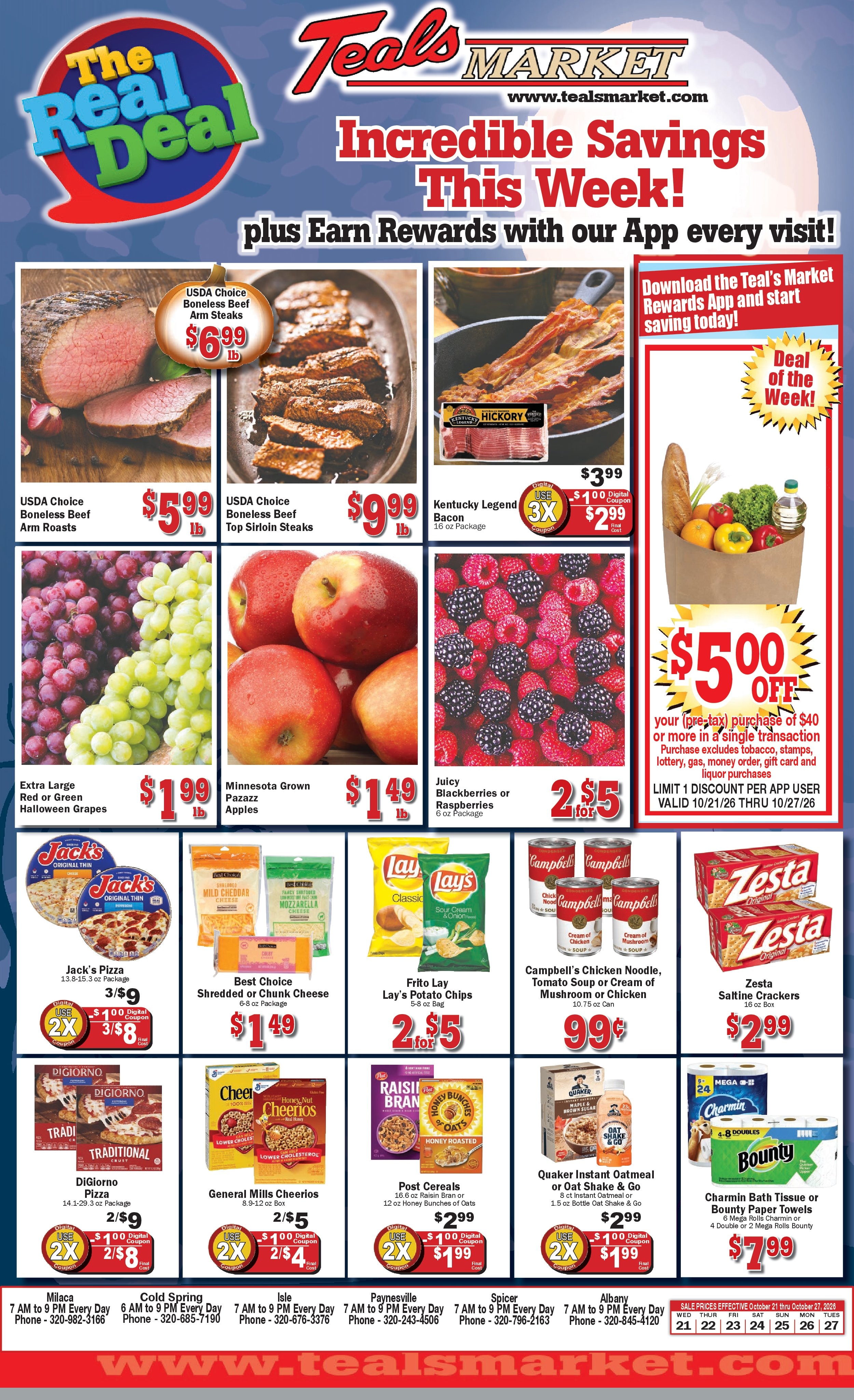 Teal's Market (Isle, Milaca and Paynesville, MN) Weekly Ad October 21 - 27, 2026