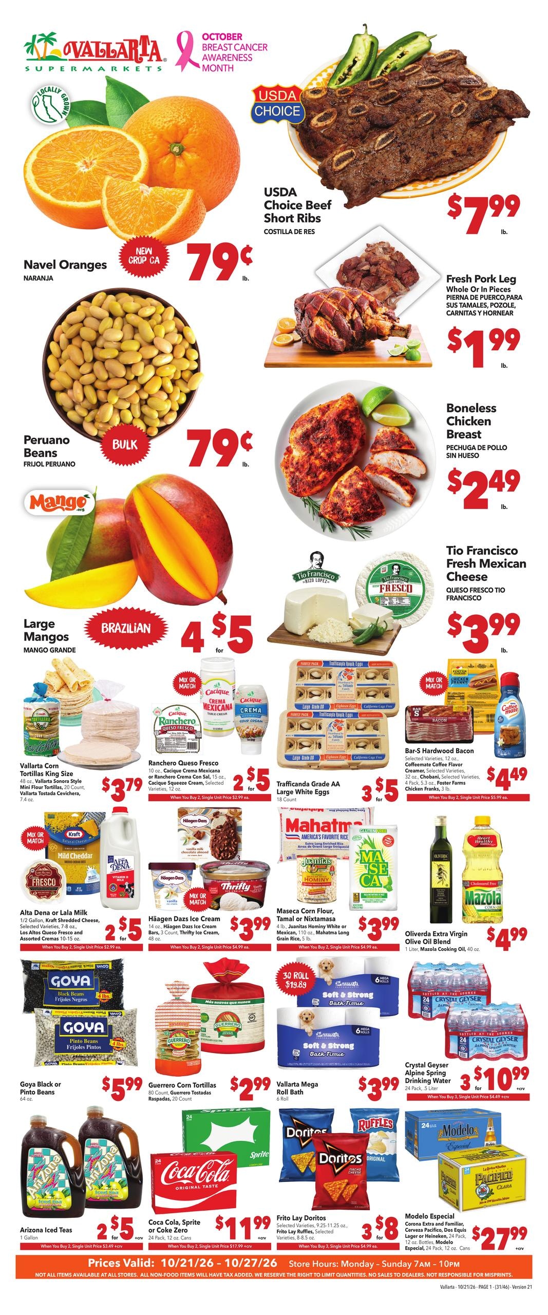 Vallarta Supermarkets (Santa Maria Area, CA) Grocery Savings Weekly Ad October 21 - 27, 2026